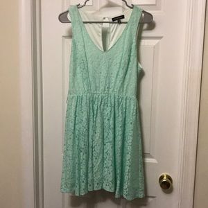 Mint green over white dress